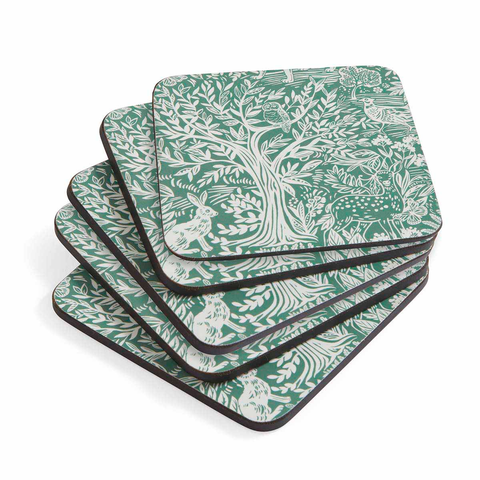 Tapestry, Sage Set Of 6 Cork Back Coasters, 4"
