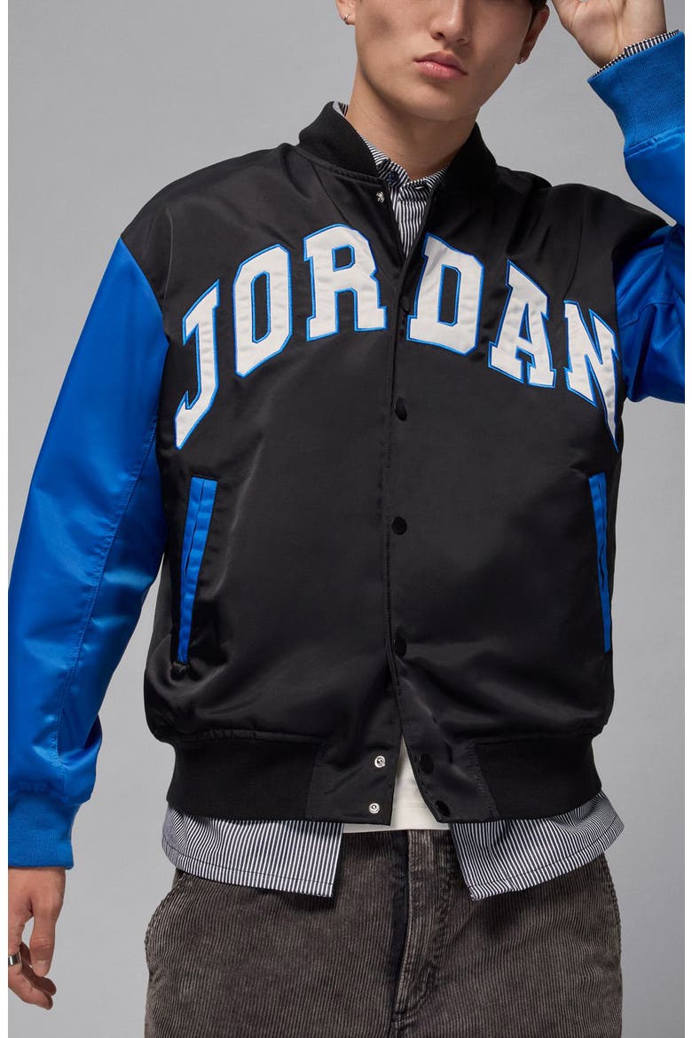 Brooklyn Collegiate Varsity Jacket, Main, color, 010 BLACK/SPORT BLUE/BLACK