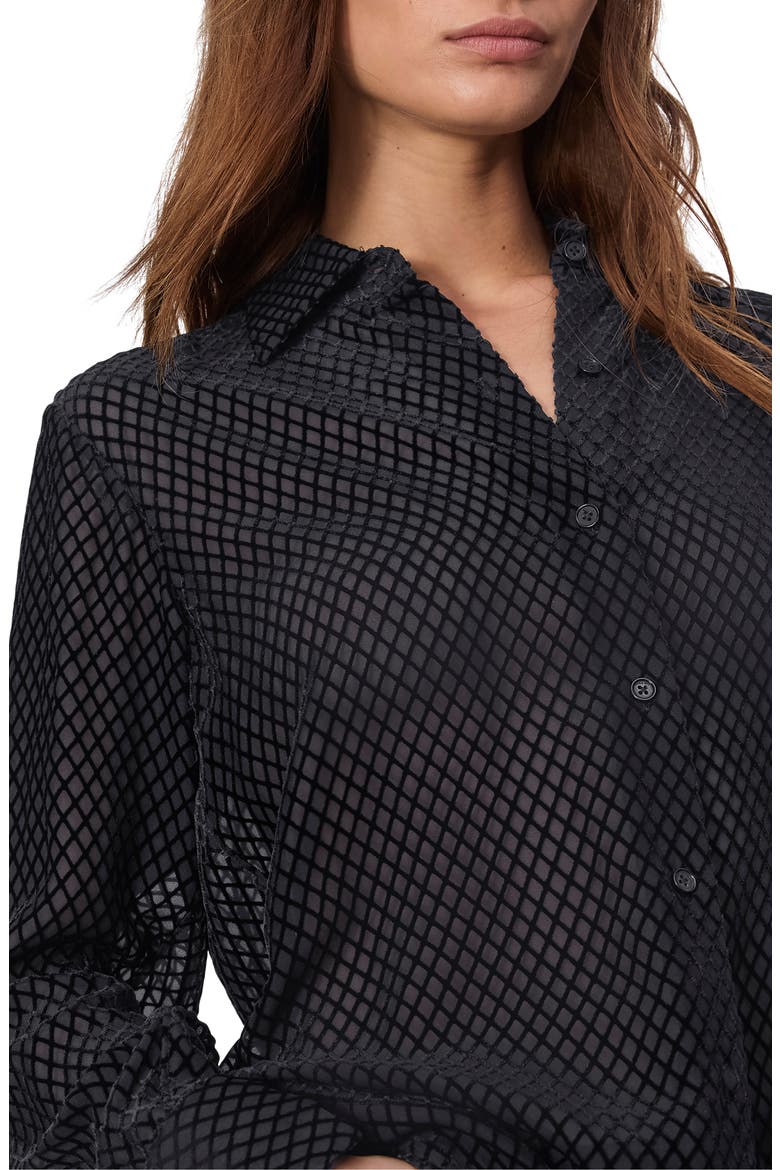 Lila Velvet Burnout Button-Up Shirt, Alternate, color, BLACK