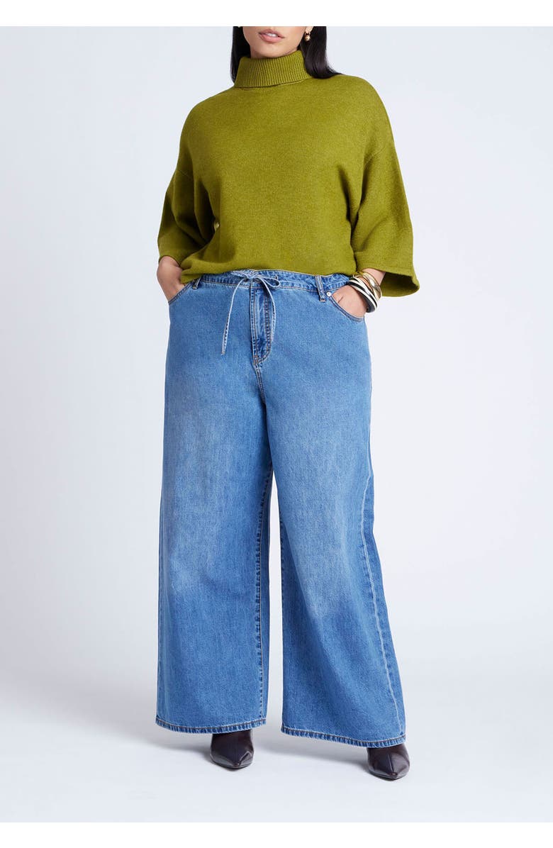 ELOQUII Boxy Three Quarter Sleeve Turtleneck, Alternate, color, Chartreuse