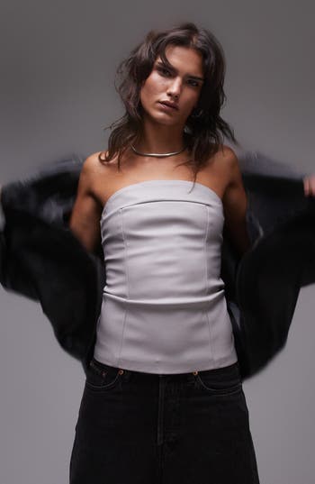 Topshop Strapless Faux Leather Top