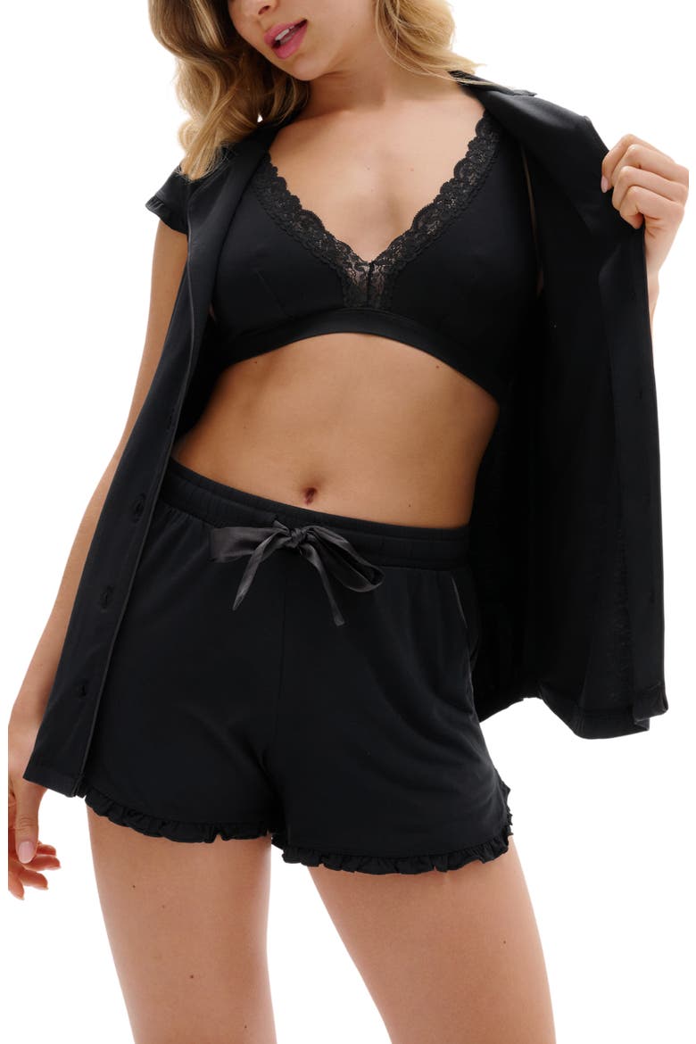 Short Pajamas & Scrunchie Set, Alternate, color, BLACK