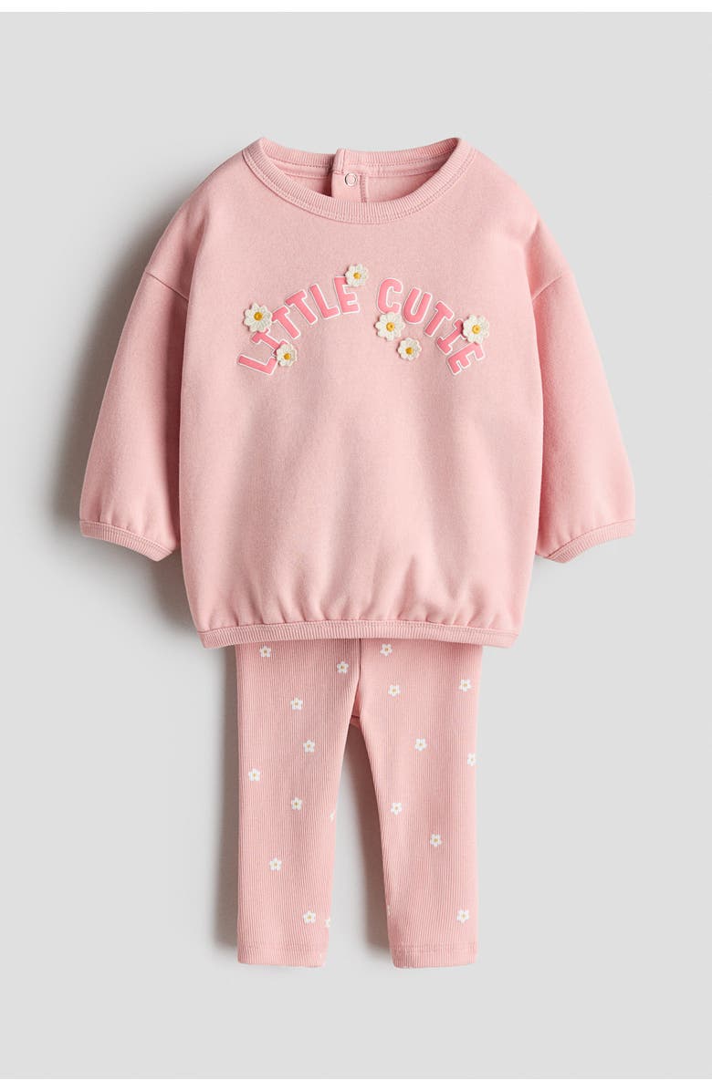 H&M 2-piece Top And Leggings Set, Main, color, Light Pink/Little Cutie