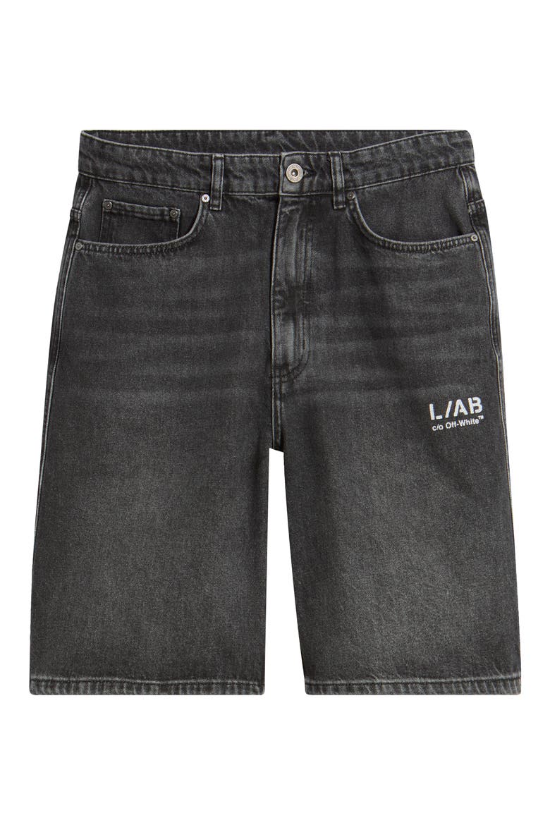Diagonal Logo Denim Shorts, Alternate, color, PHANTOM BLACK