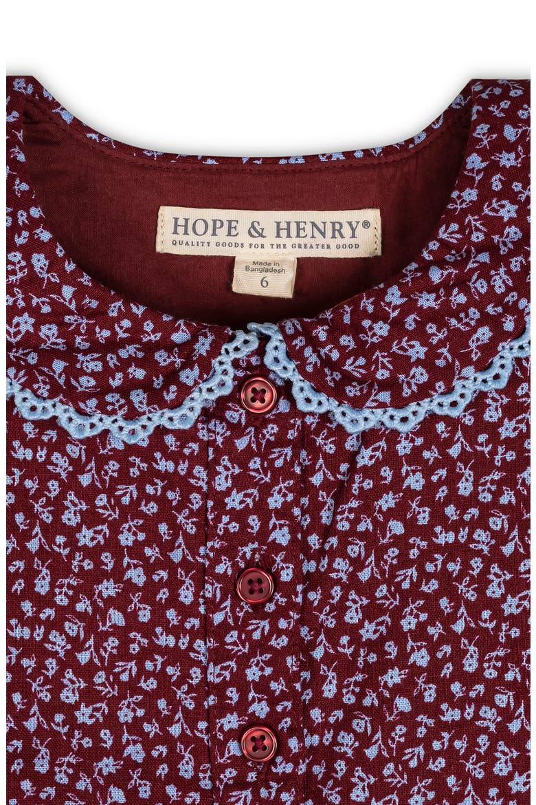 Kids' Flutter Sleeve Linen Dress with Peter Pan Collar, Alternate, color, Wine Ditsy Floral