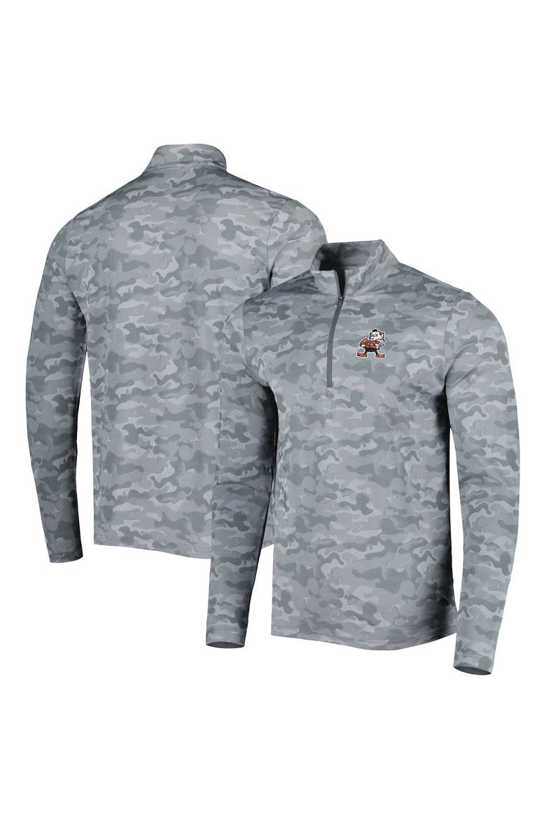 Men's Antigua Gray Cleveland Browns Brigade Throwback Quarter-Zip Top, Main, color, Gray