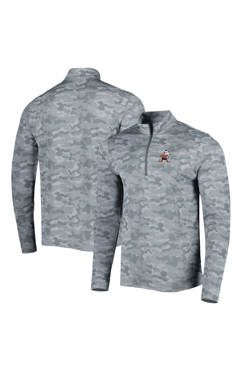 ANTIGUA Men's Antigua Gray Cleveland Browns Brigade Throwback Quarter-Zip Top, Main, color,