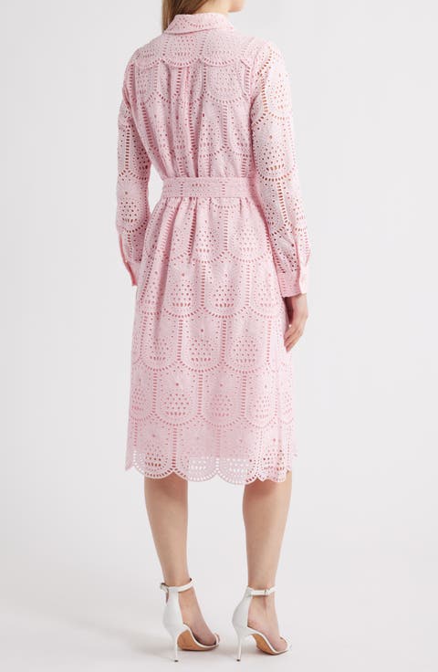 Eira Eyelet Tie Waist Long Sleeve Maxi Shirtdress