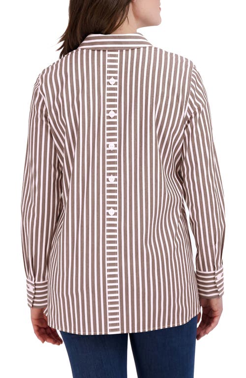 Foxcroft Pamela Stripe Blouse In Brown