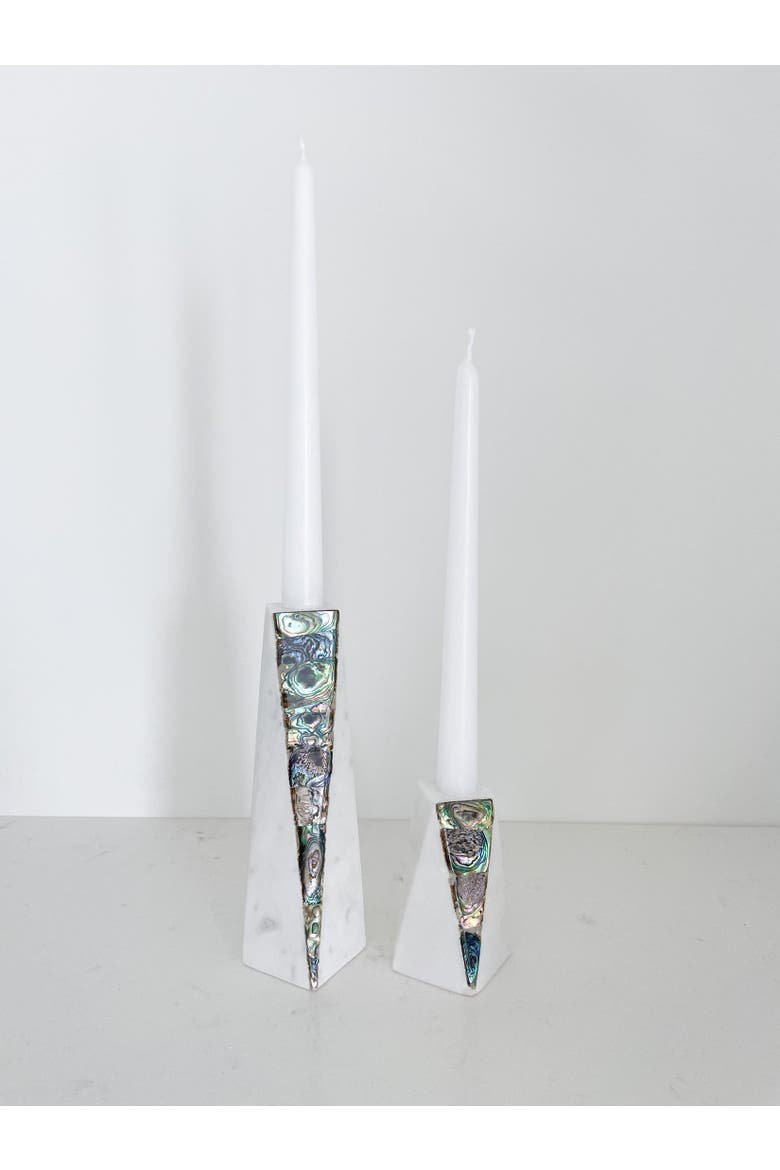 Rainbow Pearl Marble Candle Holder, Alternate, color, White