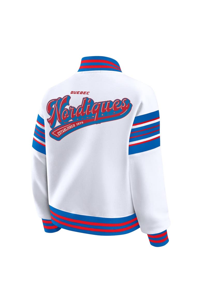 Women's WEAR by Erin Andrews White/Blue Quebec Nordiques Full-Snap Fleece Sweatshirt Jacket, Alternate, color, Blue