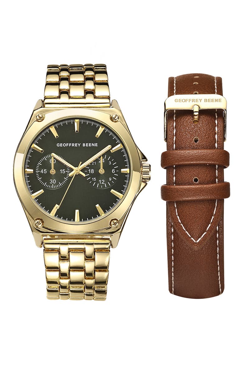 EZ Change Bracelet Strap & Leather Strap Multifunction Watch, 41mm, Main, color, GOLD