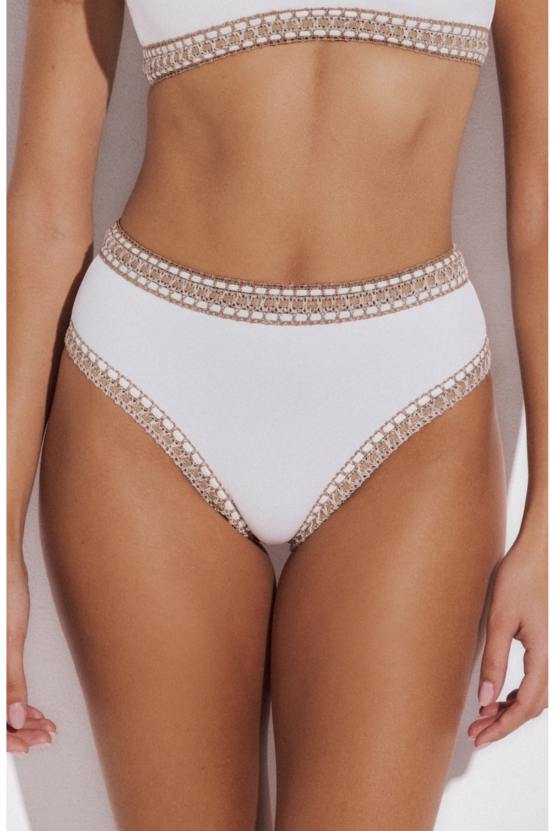 Zoe High Waisted Bikini Bottom with Crocheted Border, Main, color, Ivory