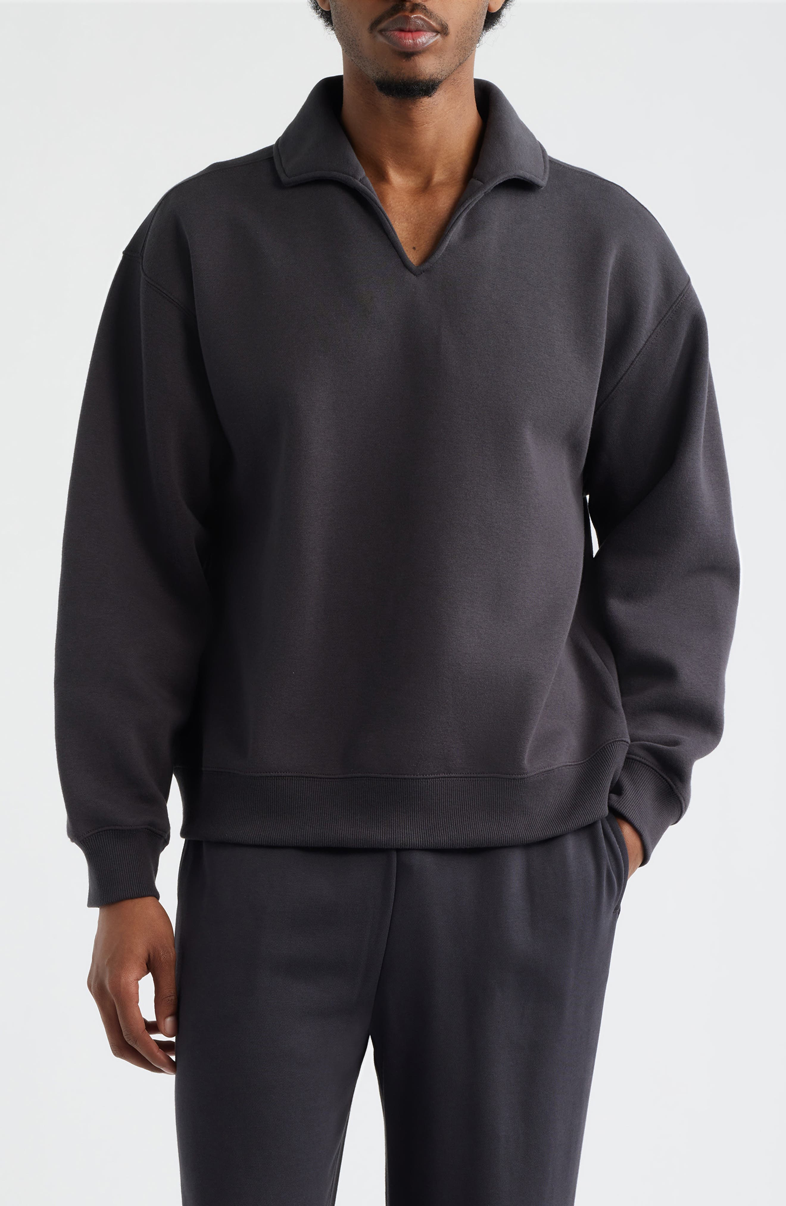 Polo Collar Cotton Blend Sweatshirt