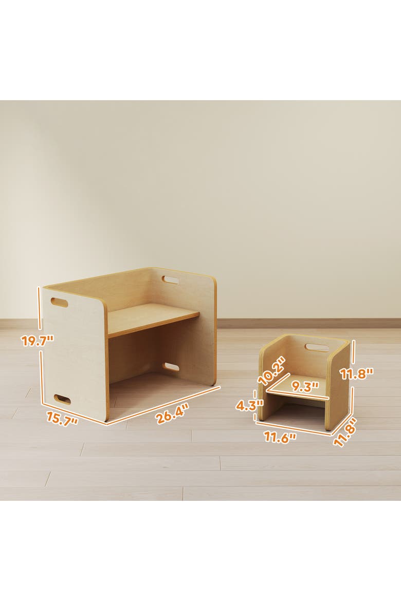 Toddler Table and Chair Set Wooden Activity Table with Two Kids Montessori Chairs for Ages Play Eating and Learning, Alternate, color, Natural Wood