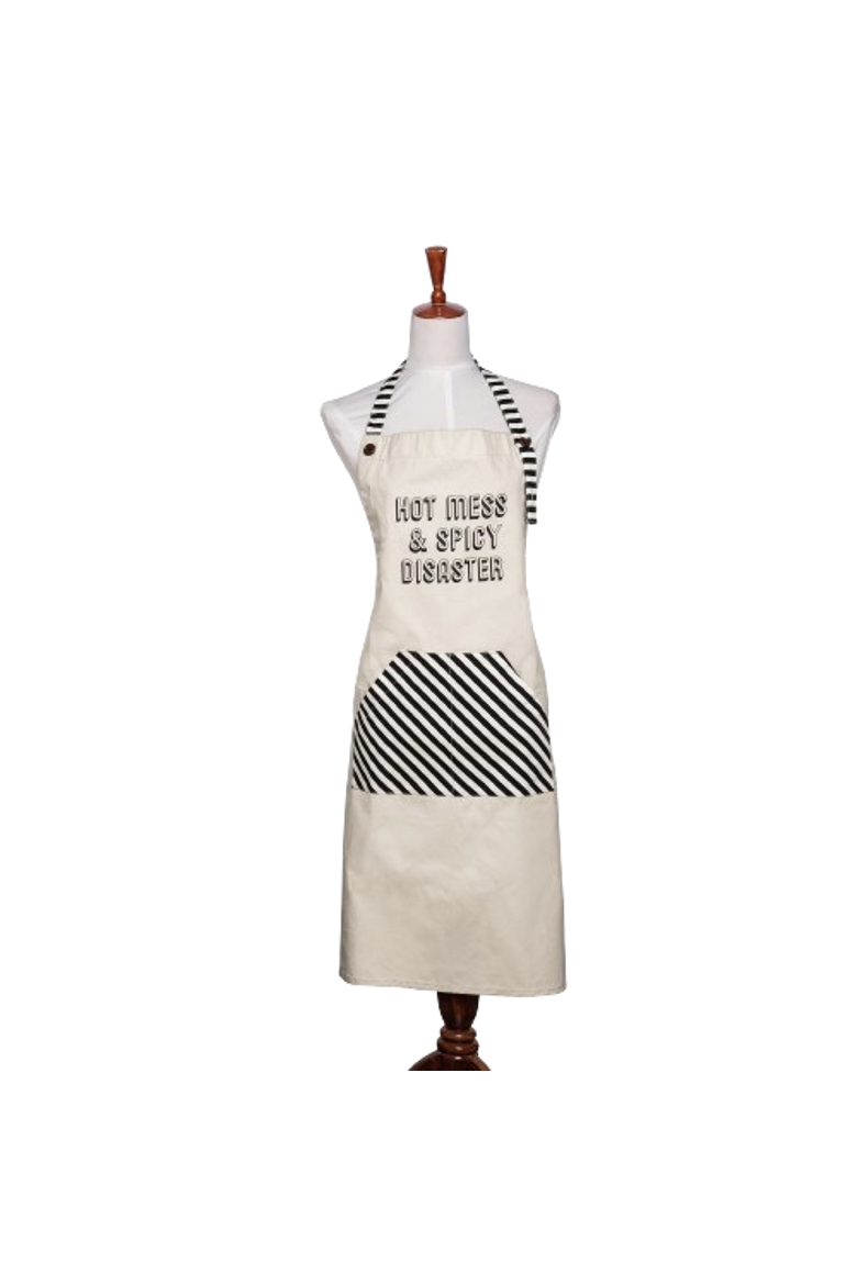 Hot Mess & Spicy Disaster Apron Cotton White, Alternate, color, White