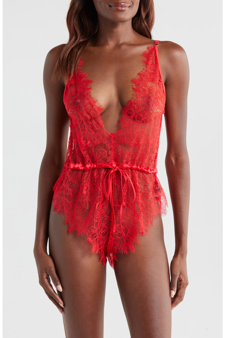 red lace teddy dress Red Plunge Halter Lace Teddy X47001
