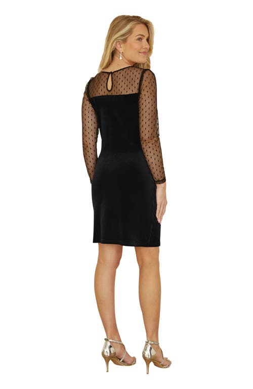 Yumi Velvet Sheer Sleeved Mini Dress In Black