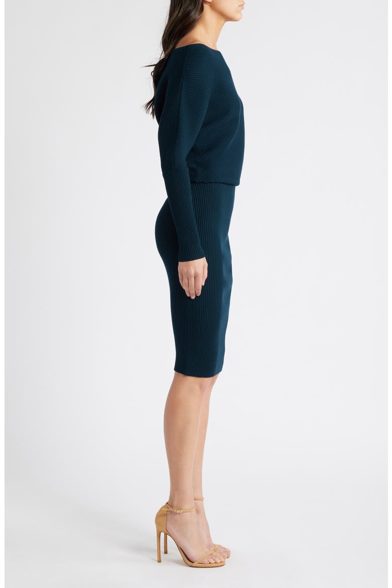 Lara One-Shoulder Rib Sweater Dress, Alternate, color, TEAL