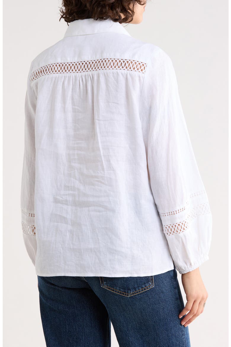 Coastalina Long Sleeve Linen Polo, Alternate, color, WHITE