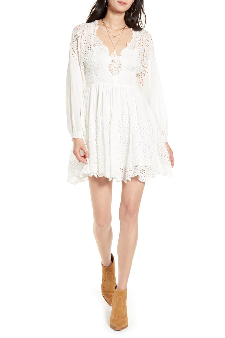 Lottie Long Sleeve Minidress, Main, color, IVORY