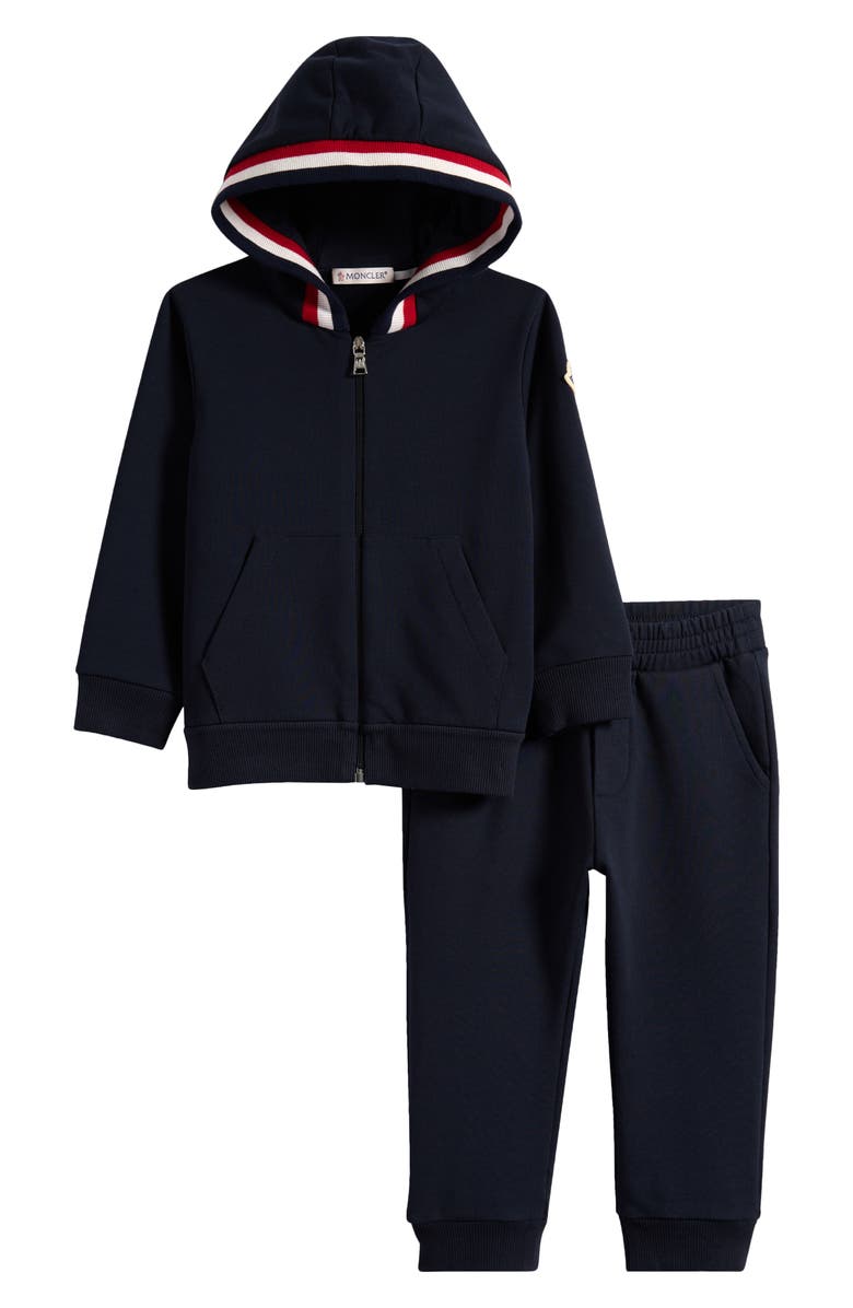 Moncler Kids' Stretch Cotton Full Zip Hoodie & Sweatpants, Main, color, Navy
