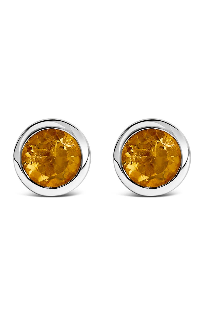 Haus of Brilliance .925 Sterling Silver 6MM Bezel Set Created Gemstone Solitaire Stud Earrings, Main, color, Yellow Citrine