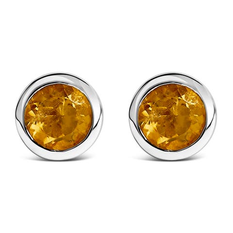 .925 Sterling Silver 6MM Bezel Set Created Gemstone Solitaire Stud Earrings