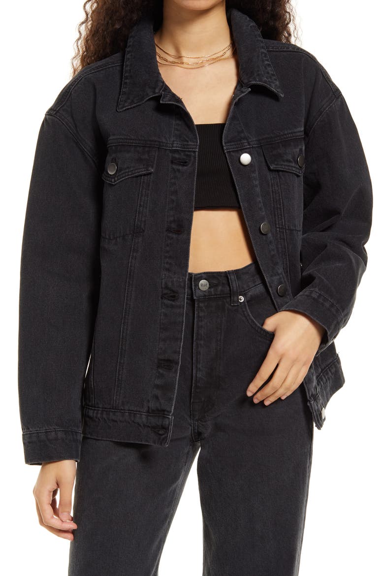 Cristina Martinez Gender Inclusive Oversize Denim Jacket, Main, color, BLACK WASH PETAL LASHES