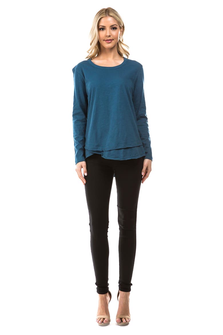 Layered Hem Cotton Slub Top, Alternate, color, TEAL
