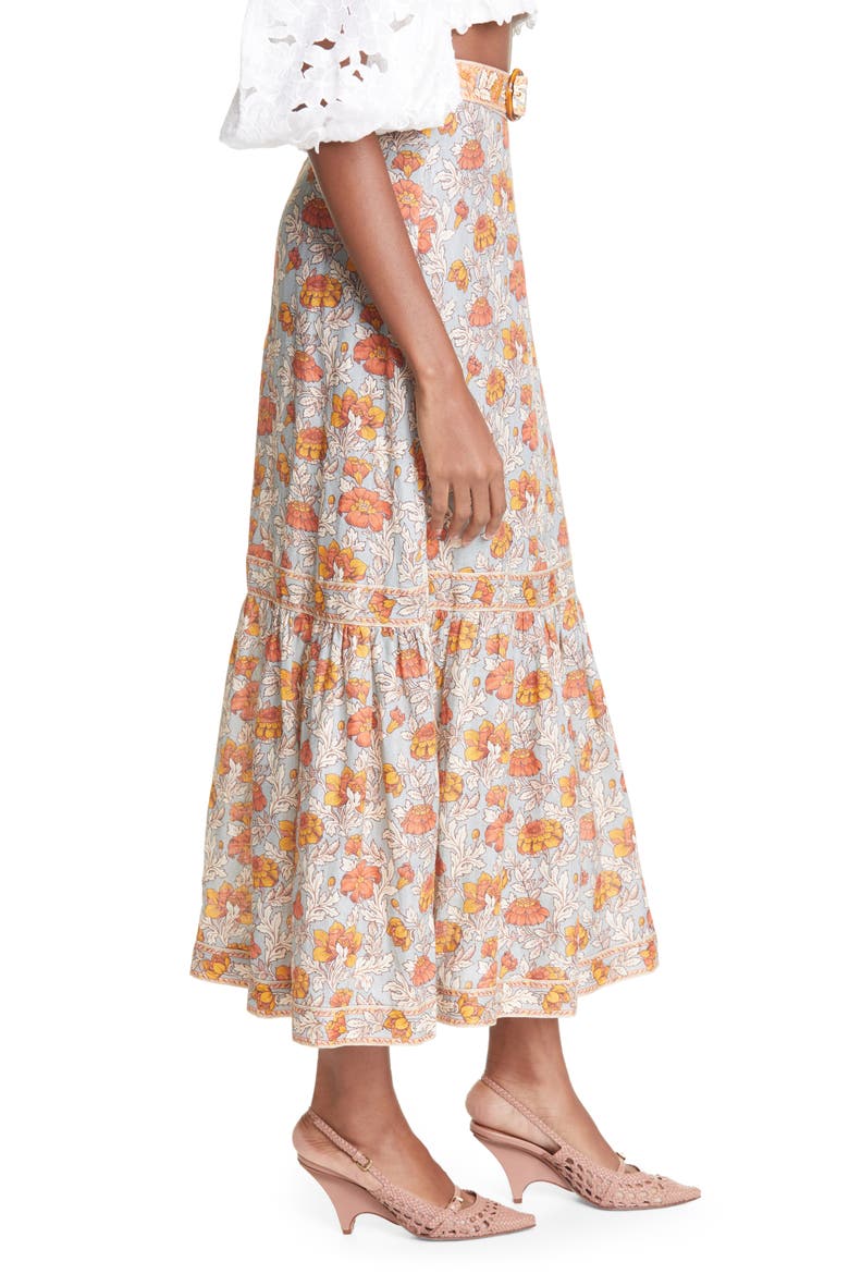 Andie Floral Belted Linen Skirt, Alternate, color, DUSTY BLUE FLORAL