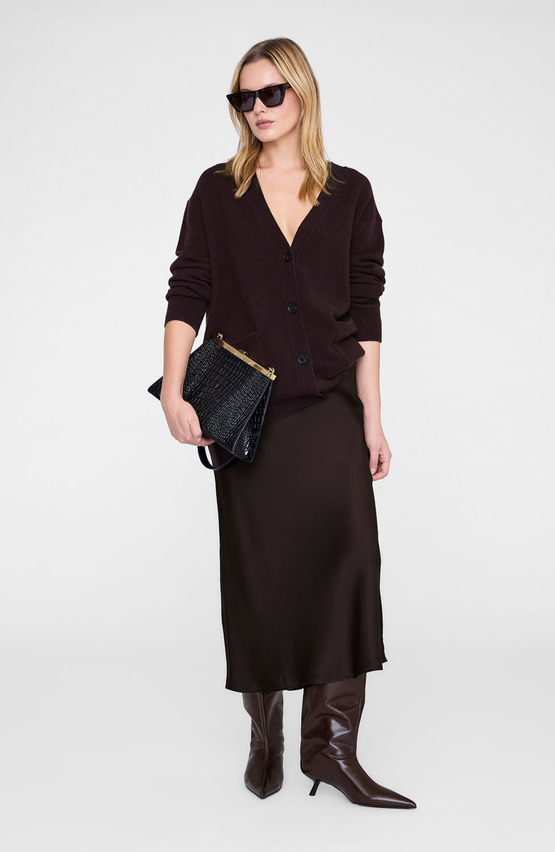 ANINE BING Bar Silk Skirt, Main, color, Deep Brown