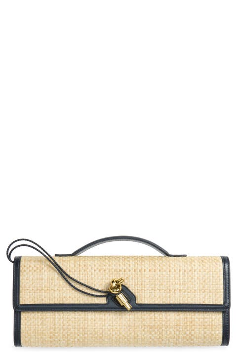 Long Andiamo Woven Raffia Clutch