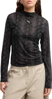 PUMA AOP Snake Print Long Sleeve Mesh T-Shirt