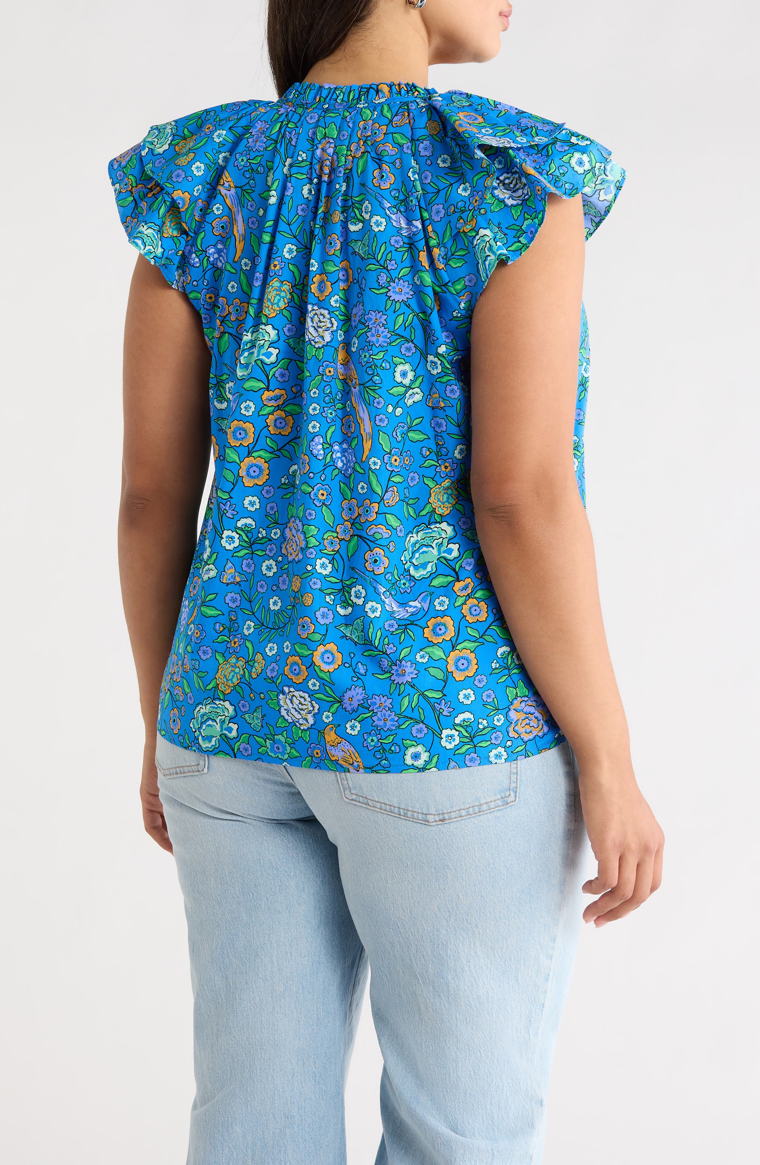 Floral Ruffle Cap Sleeve Top - image 2