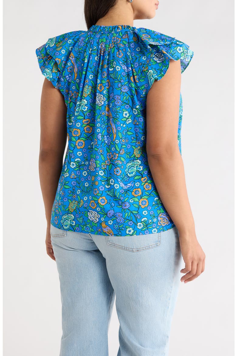 Floral Ruffle Cap Sleeve Top, Alternate, color, BLUE-GREENS
