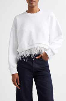 Cinq à Sept Albertine Feather Trim Cotton Blend Sweatshirt