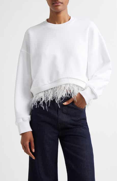 Cinq à Sept Albertine Feather Trim Cotton Blend Sweatshirt