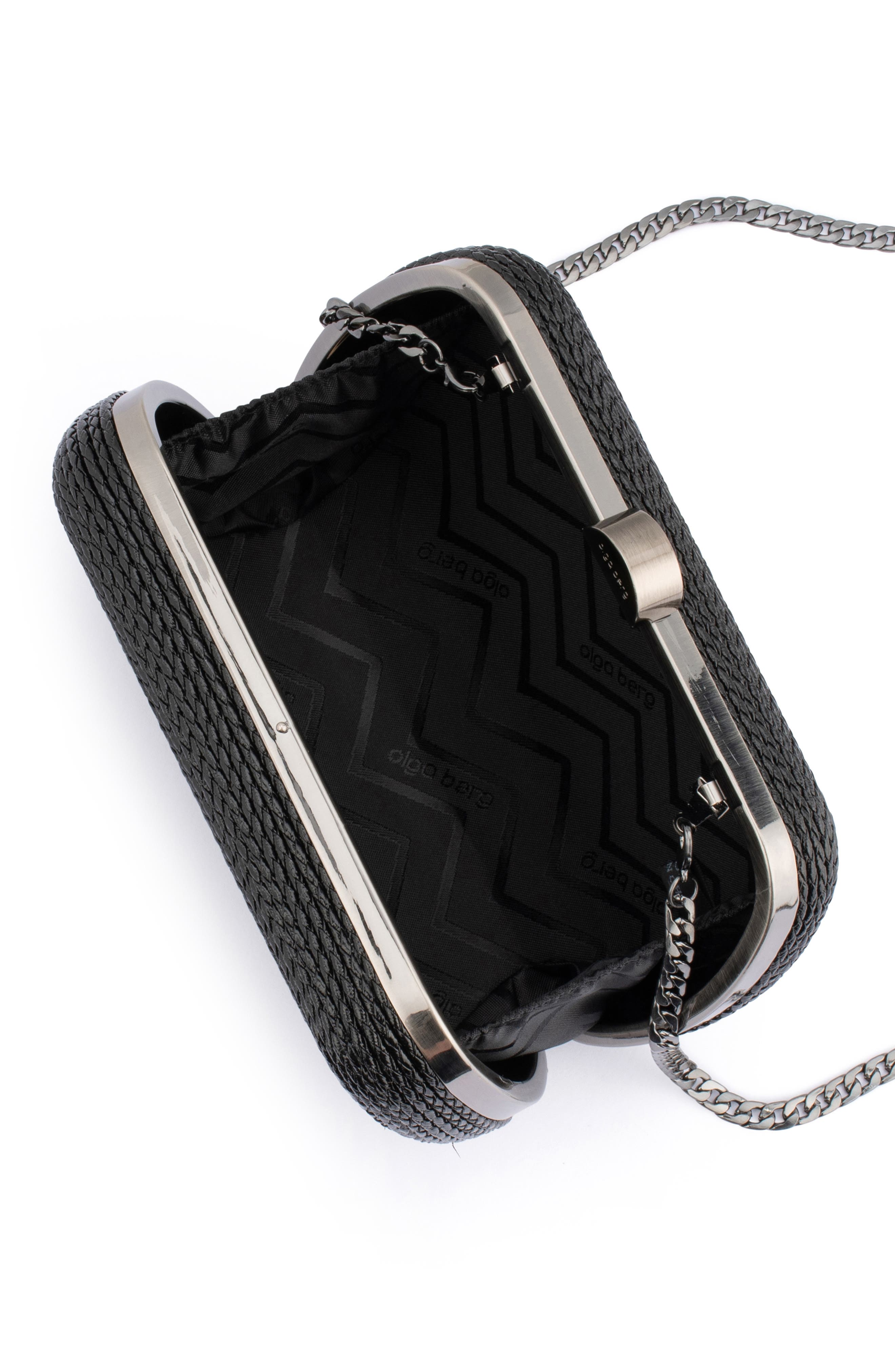 Olga Berg Martina Rope Clutch, Alternate, color, Black