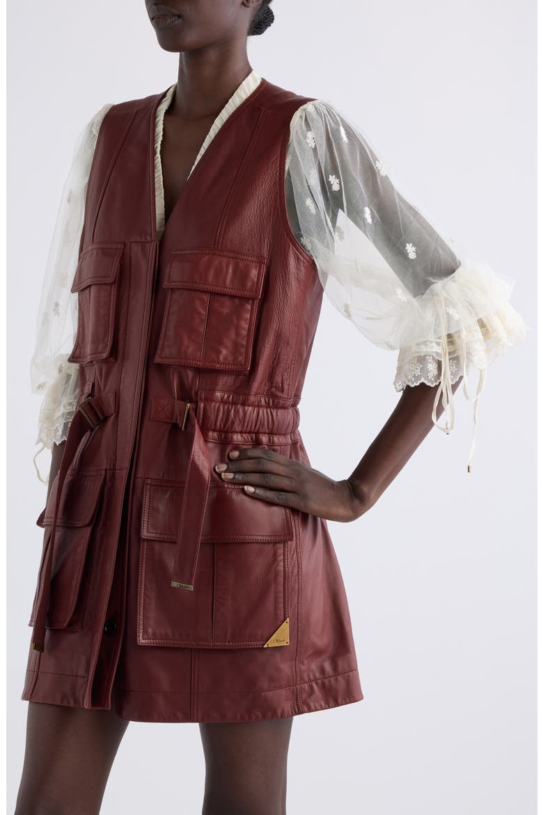 Sleeveless Leather Utility Coat, Alternate, color, FADED MAHOGANY