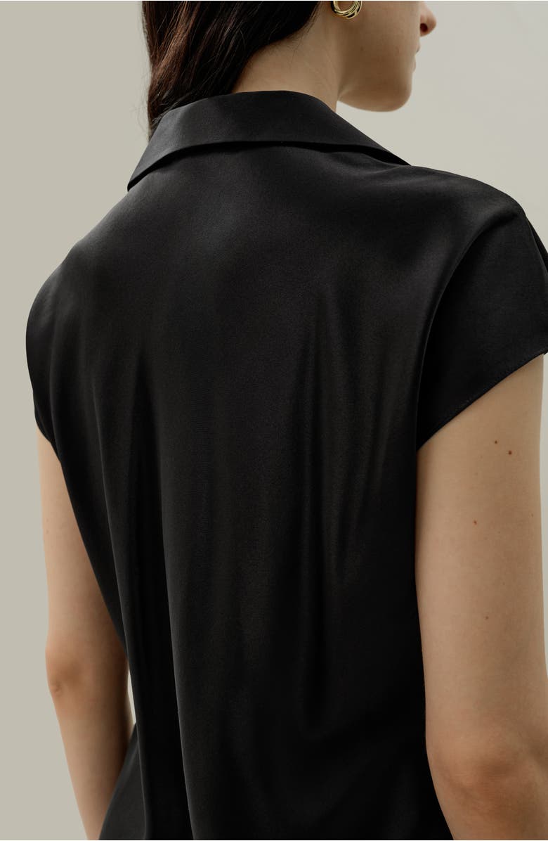 Lilysilk Bias Cut Cap-Sleeve Silk Shirt, Alternate, color, Black