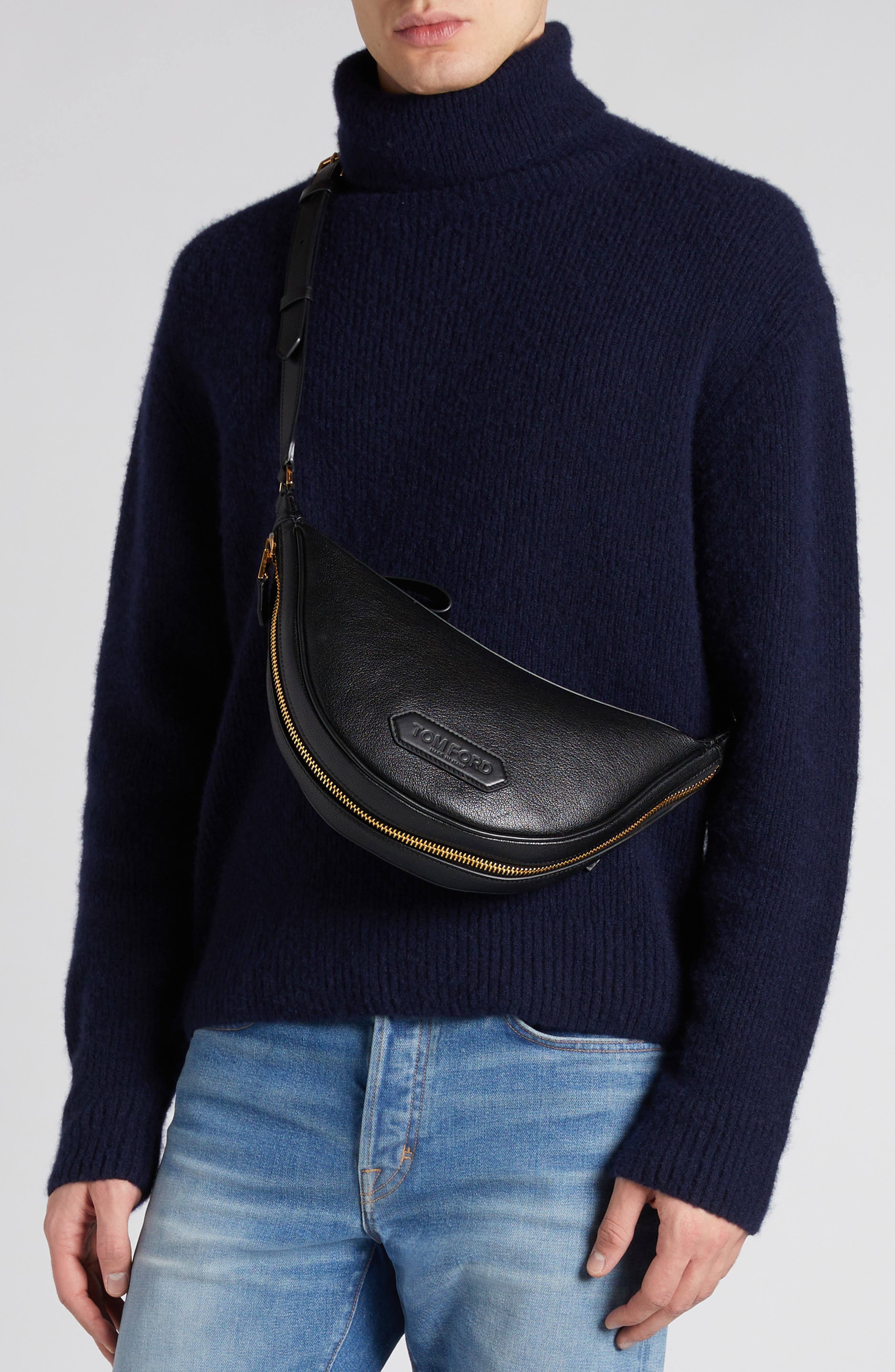 TOM FORD Crescent Leather Crossbody Bag, Alternate, color, 