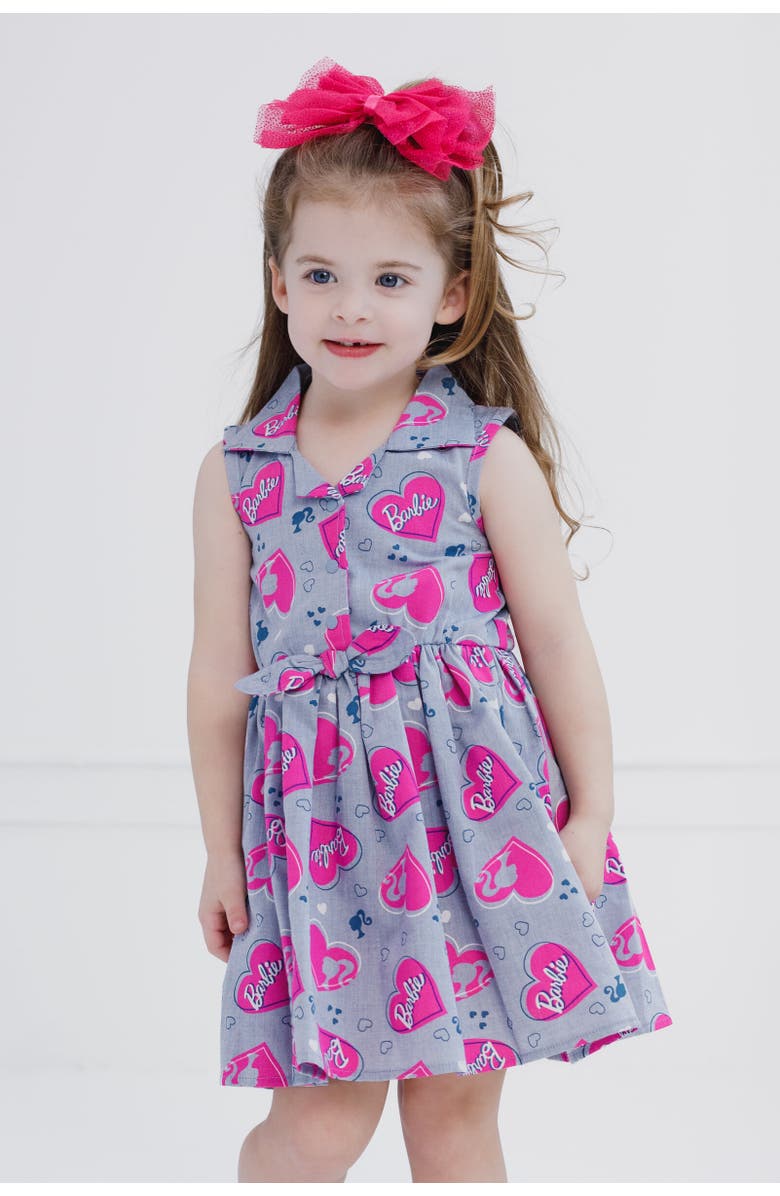 Barbie Sleeveless Chambray Dress, Alternate, color, Blue / Pink