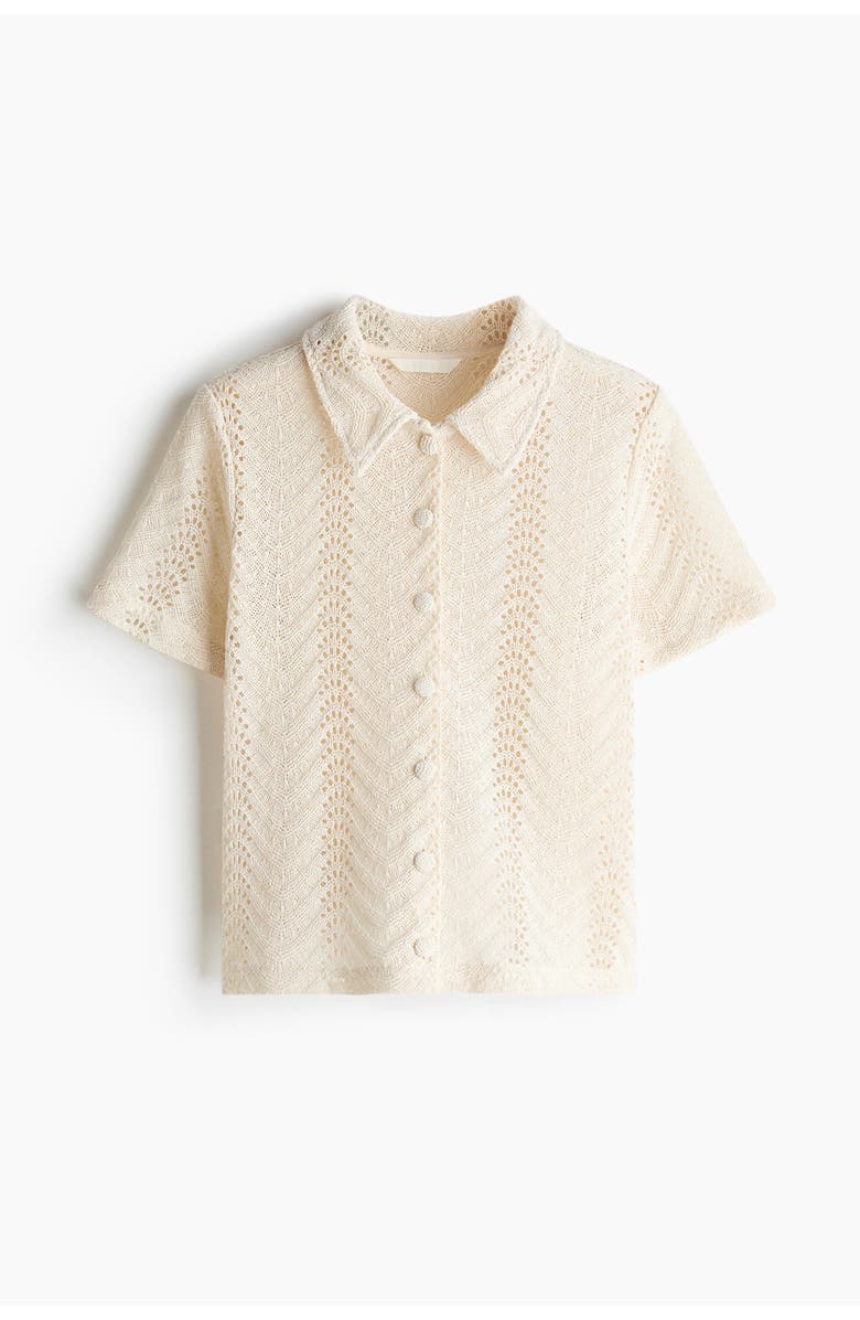 H&M Short-sleeved Crochet-look Shirt, Main, color, Cream