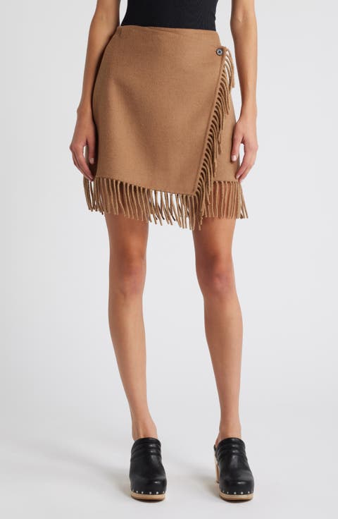 Vista Fringe Detail Wool Blend Skirt