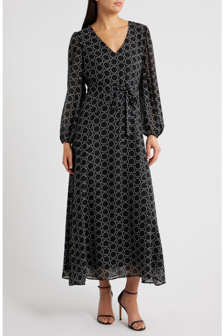 Abstract Print Long Sleeve Dress, Main, color, RICH BLACK