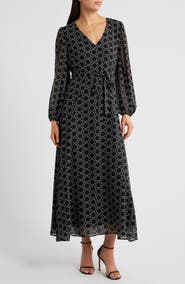 Halogen® Abstract Print Long Sleeve Dress
