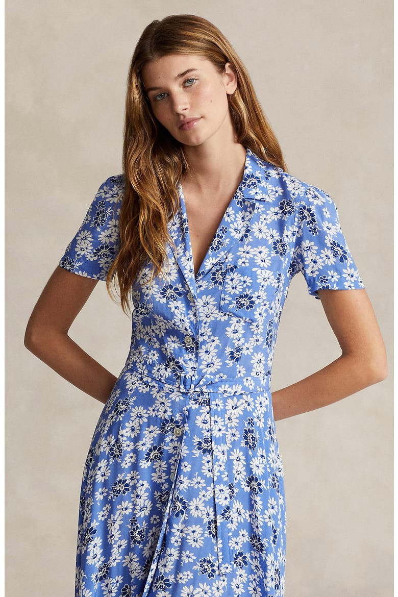 Hampton Floral Crepe Midi Shirtdress, Alternate, color, BLUE COSMOS FLORAL