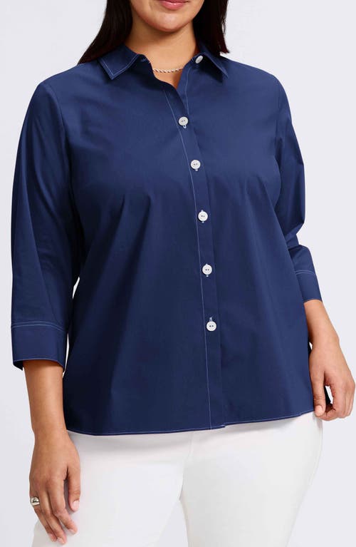 Foxcroft Sanda Cotton Blend Button-up Shirt In Blue