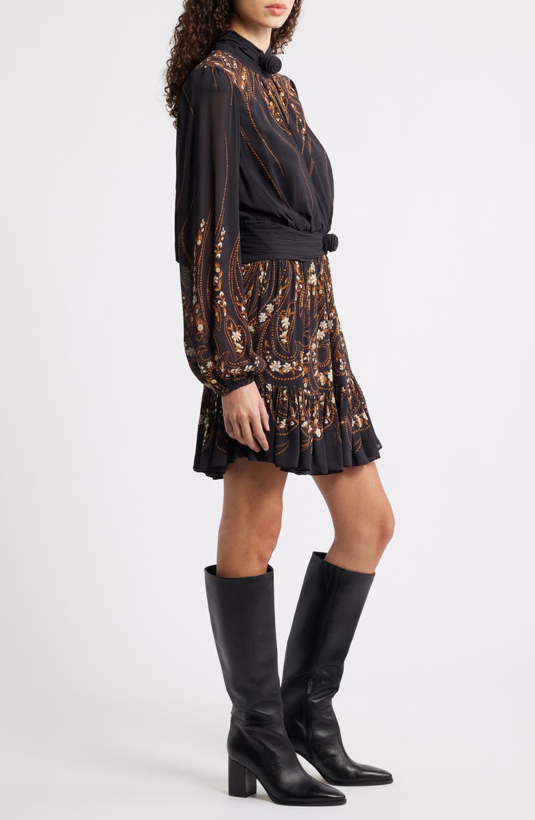 FARM Rio Garden Silhouette Long Sleeve Dress, Alternate, color, Black